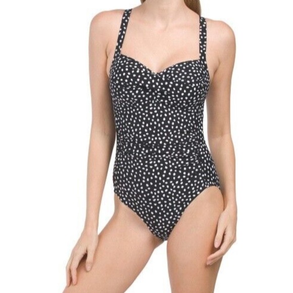 Nip Tuck Joann Twist Black White Polka Dot Print One Piece Swimsuit Women’s 4 - Picture 1 of 7